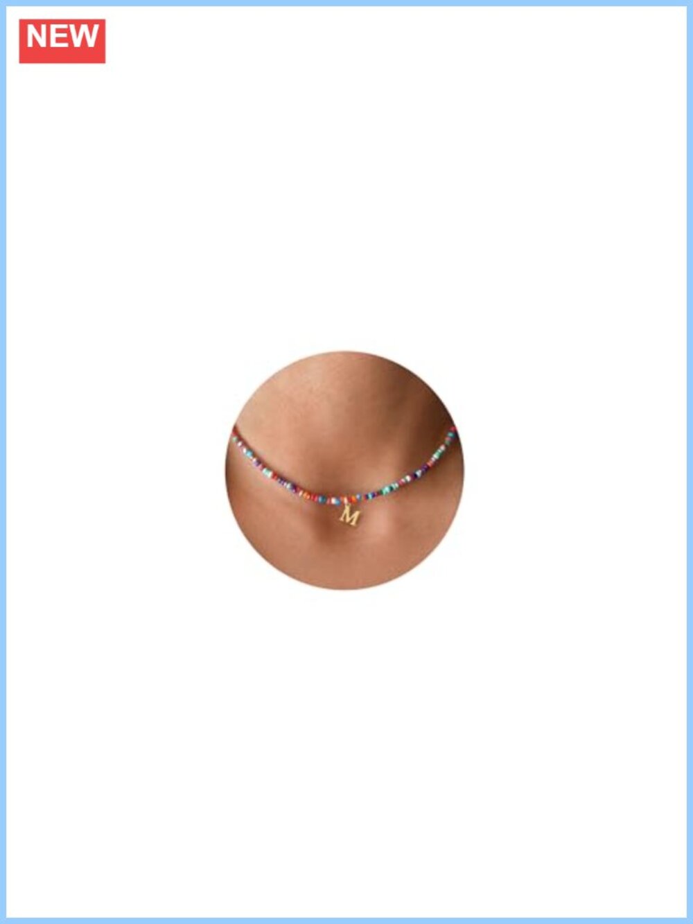 Beaded Initial M Necklace 18K Gold Plated Stainless Steel Girls Teens